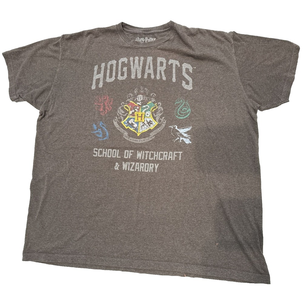 Harry Potter T-Shirt Mens 2XL Gray Good Hogwarts Crest Short Sleeve Graphic